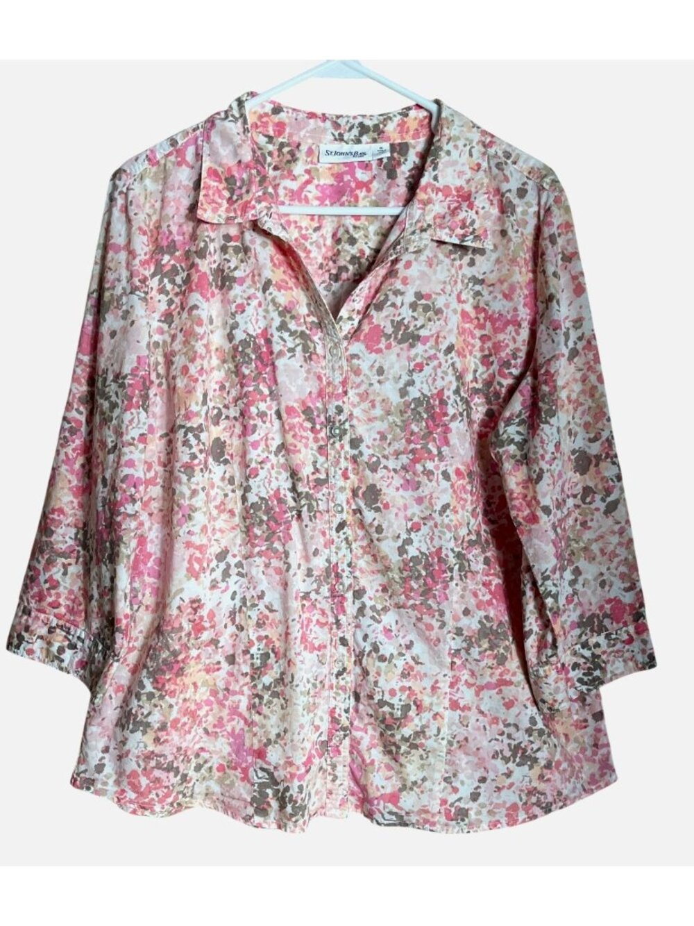 Peachy Floral Blouse Floral Cotton St Johns Bay Breathable Lightweight Wom XL